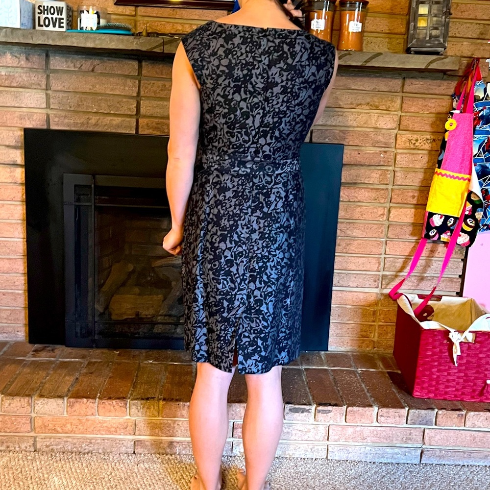 Banana Republic Gray Black Abstract Linen Blend Sheath Dress